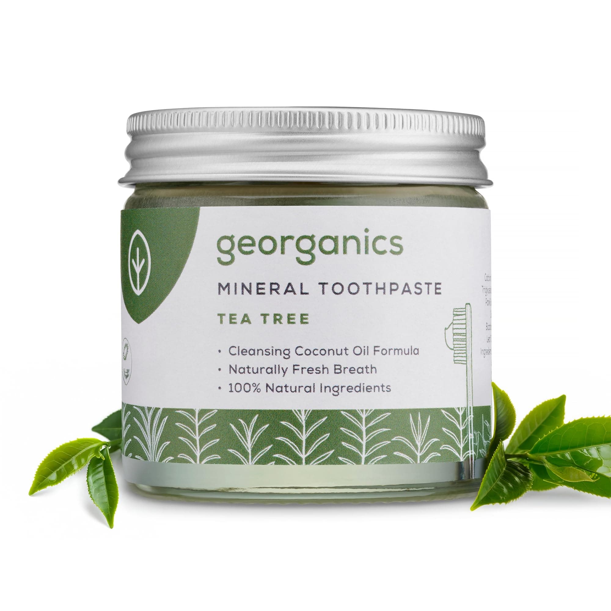 Mineral Toothpaste - Fluoride, SLS & Glycerine Free - Tea Tree Non-Foaming Natural Toothpaste with Virgin Coconut Oil - Certified Cosmos Organic, Vegan and Cruelty-Free - 60ml
