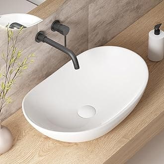 Large Bathroom Vessel Sinks: 24″x14″ Oval Bathroom Sink Bowl, Countertop Bathroom Sinks Ceramic Bathroom Vanity Sink Modern Vessel Sinks for Bathrooms