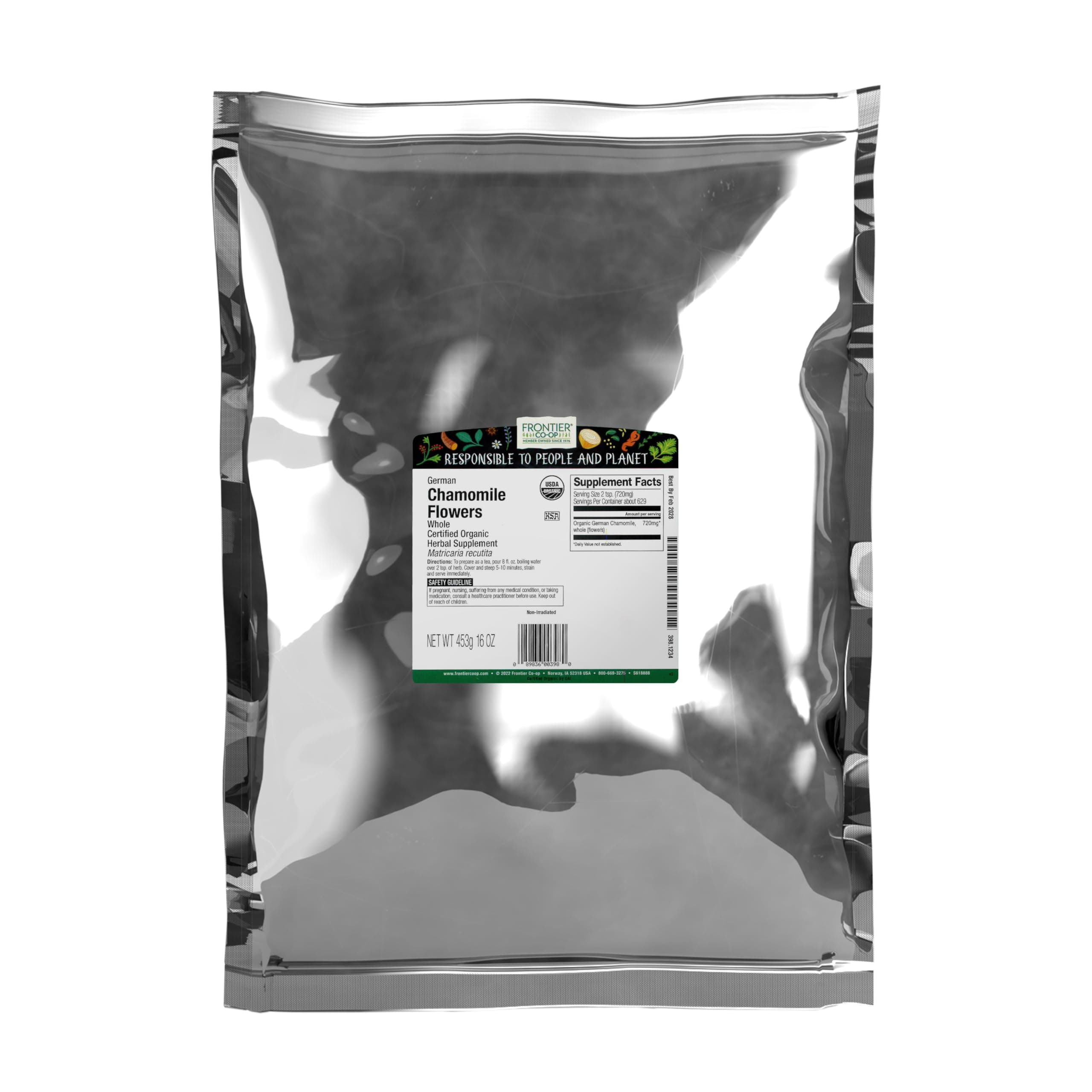 Organic German Whole Chamomile Flowers, 1-pound Bulk Bag, Makes Relaxing/Calming Tea, Kosher, Non Irradiated