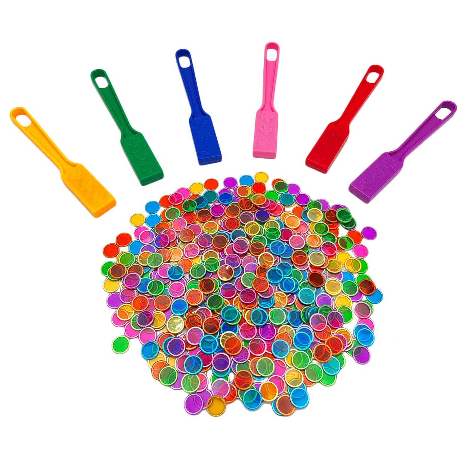 Magnetic Bingo Wand with Chips,6-Pack& 600 Metal Chips, 6 Color Metal Chips-for Large Group Games,Family Game Night, Sensory Bins,Counting and Sorting,Science& Educational Activities