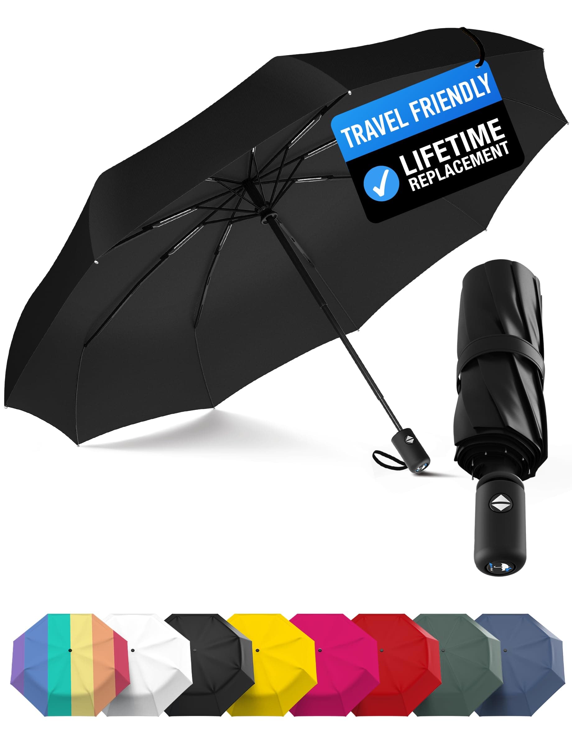 Rain-Mate Compact Travel Umbrella - Pocket Portable Folding Windproof Mini Umbrella - Auto Open and Close Button and 9 Rib Reinforced Canopy