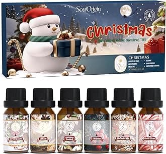 Christmas Essential Oils Set - Fragrance Oil Gift Set for Oil Diffusers, Scented Oils for Candle Making - 6x10ml: Christmas Cake, Eggnog, Candy Canes, Gingerbread, Mistletoe