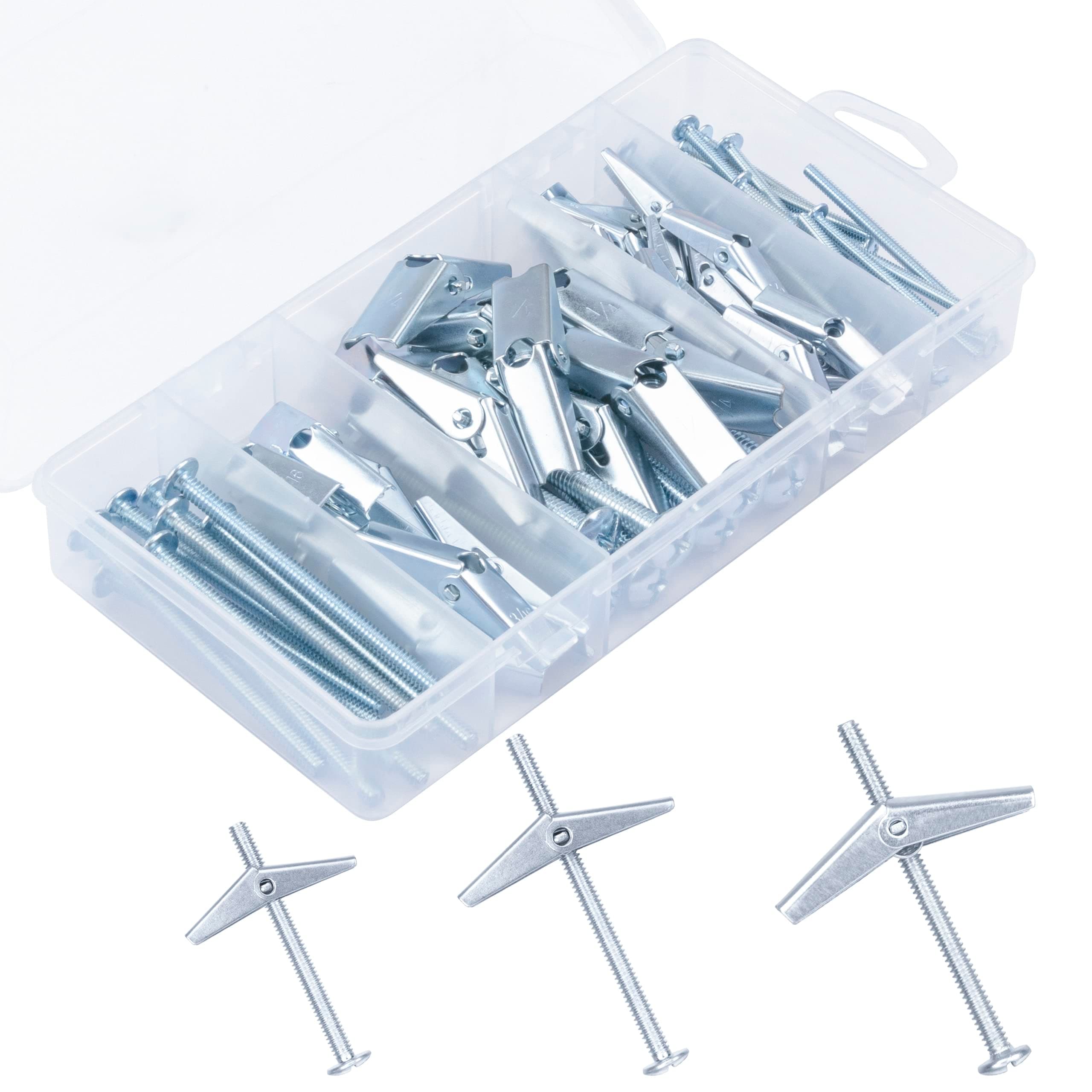 Hollow Wall Anchors Assorted Kit, 44Pc Heavy Duty Toggle Bolts and Wing Nut Kit, Drywall Anchors Assortment Set, Butterfly Anchors for Hanging Picture Curtain Rod Plant (1/8in, 3/16in, 1/4in)