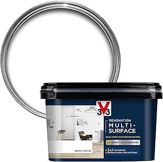 V33 Renovation Multi-Surface Paint - No Undercoat Needed - Over 20 Surfaces - Resistance To Water Stains & Impact - High Coverage - White Satin 2 Litres