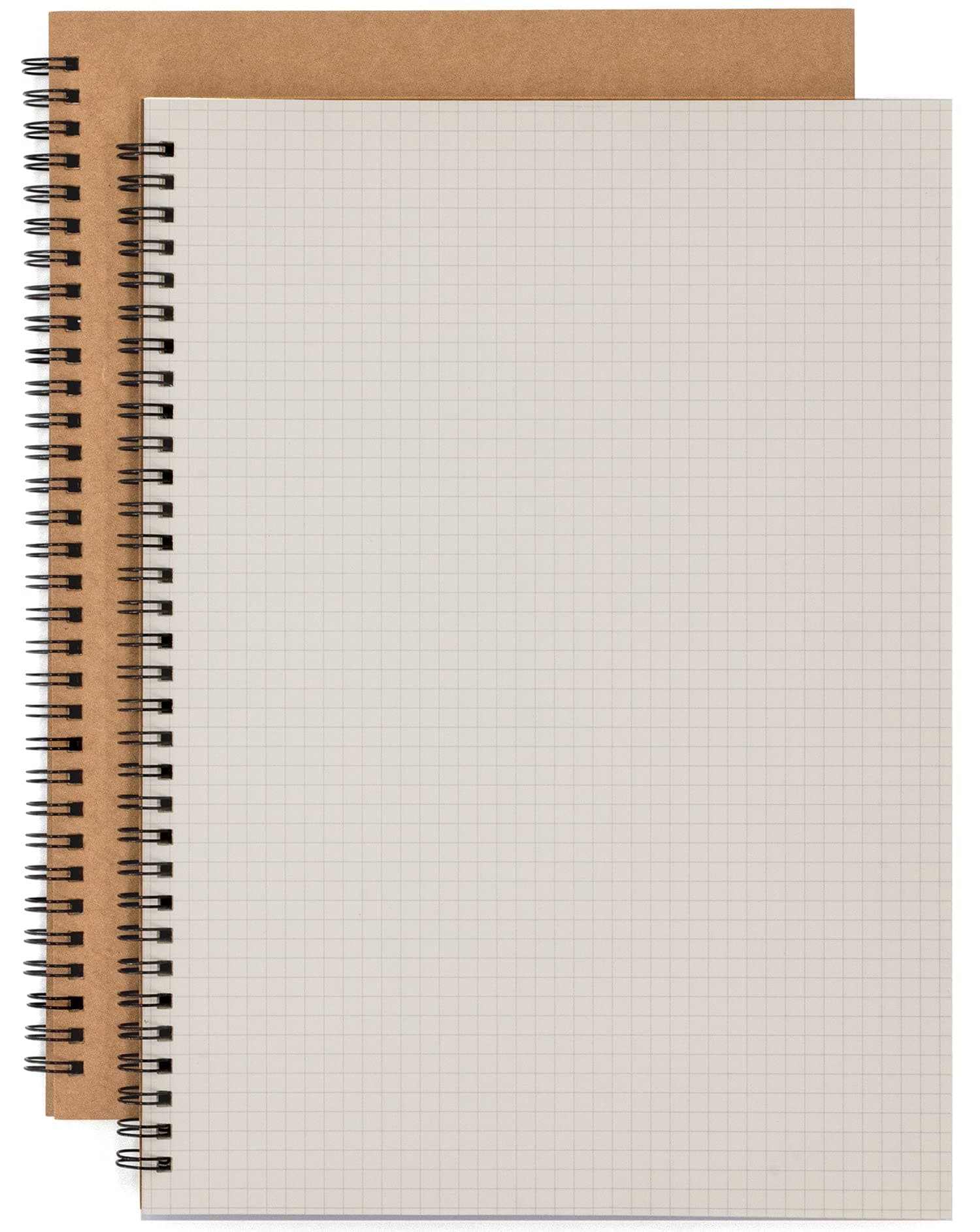 2 Pack A4 Grid Spiral Notebook, Kraft Cover 5mm Square Grid/Gridded Pages, Graph Ruled Wirebound Notebooks Bulk Journals