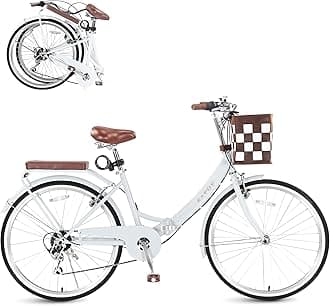 Foldable Beach Cruiser Bike for Women, 24/26 Inch Folding Bikes for Women, 7 Speed Commute Bike with Basket Adult Womens Bicycles Folding Cruiser Bikes for Adults, City Commuting's Bicycle