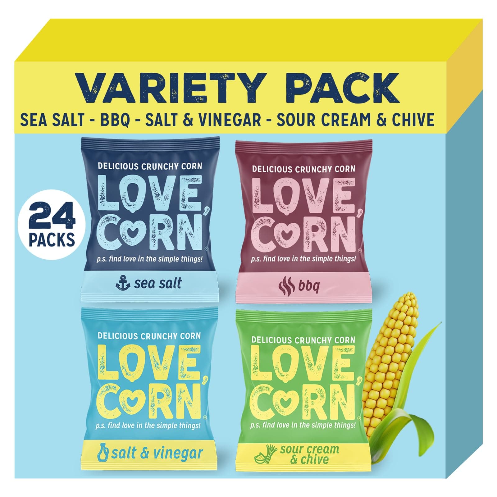 Variety Pack (6 Sea Salt, 6 BBQ, 6 Salt & Vinegar, 6 Sour Cream & Chive 20g) – Healthy Snacks Ideal for Gluten Free & Vegan Diets – Low Sugar Alternative for Crisps and Mixed Nuts