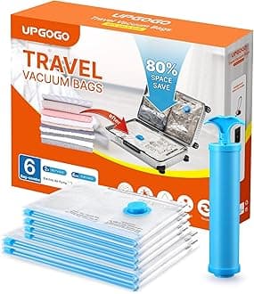 UPGOGO Vacuum Travel Bags Combo 6 Pack - Space Saver Vacuum Storage Bags for Clothing, Blankets, Pillows - Travel Essentials