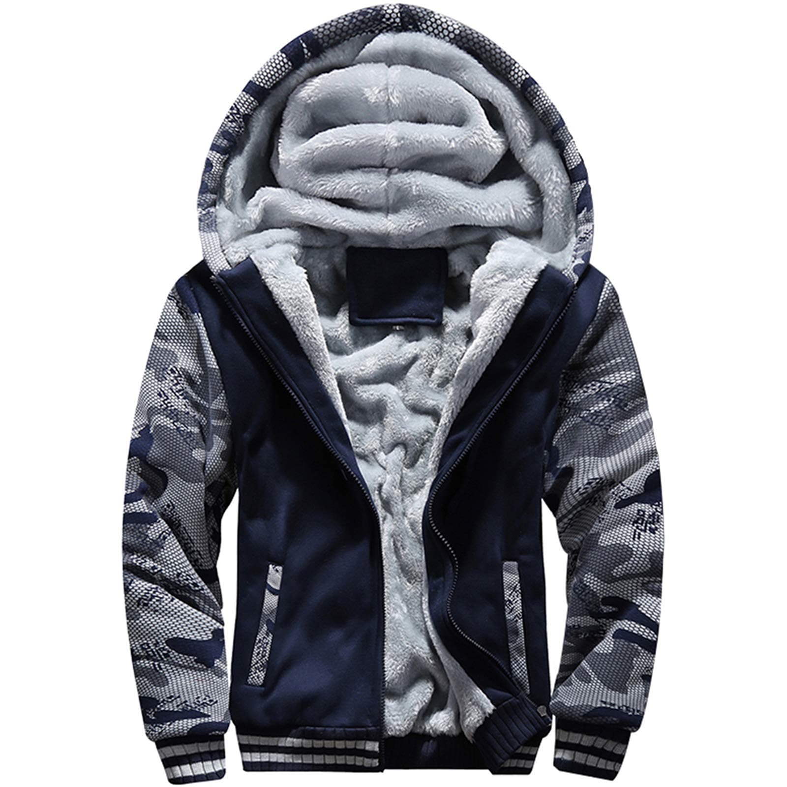 Men's Pullover Winter Workout Fleece Hoodie Jackets Full Zip Wool Warm Thick Coats