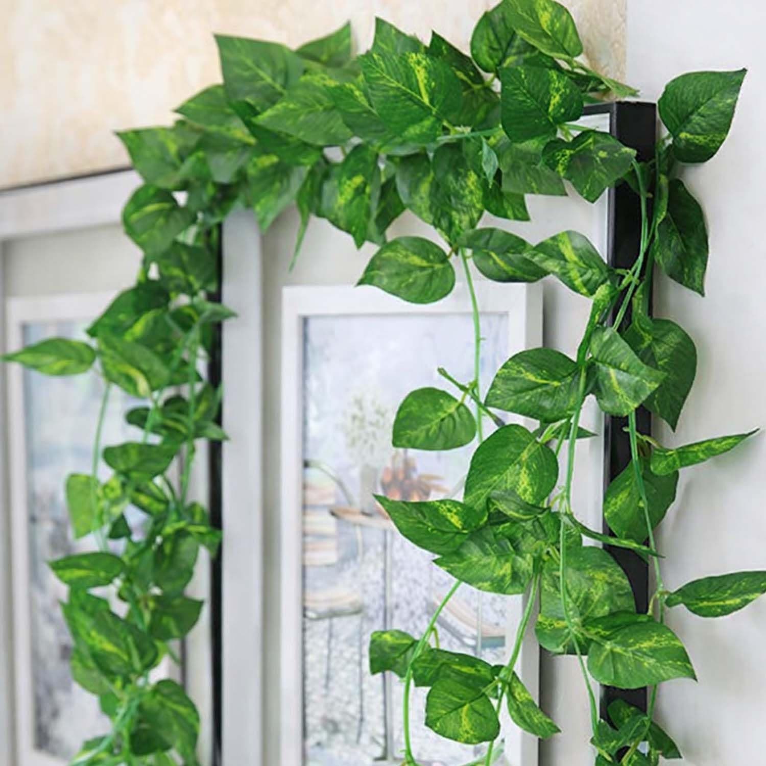 Artificial Hanging Creeper for Home Décor (Pack of 8, 6 Ft) | Money Plant Leaf Garland with 30 Leaves Each | Plastic Decorative Creeper for Balcony, Walls, Garden Decoration