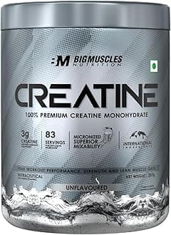 Bigmuscles Nutrition Creatine [257g, 83 Servings] | Unflavoured | Micronized Creatine Monohydrate To Support Lean Muscle Repair & Recovery, powder, 1 count