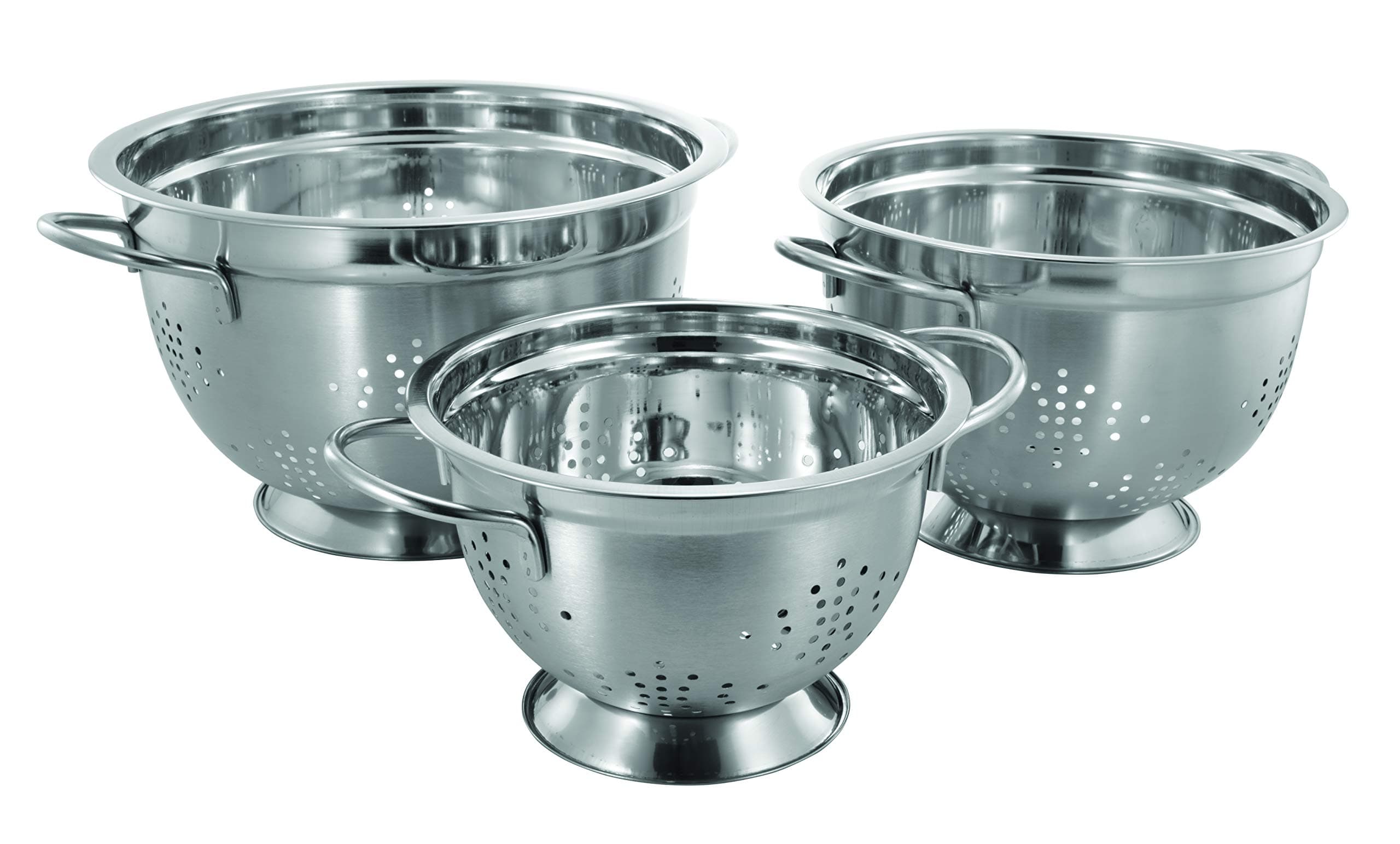 Uniware Professional Stainless Steel German Style Colander, Silver, Heavy Duty (Set of 3 (3 + 5 + 8 Qt))