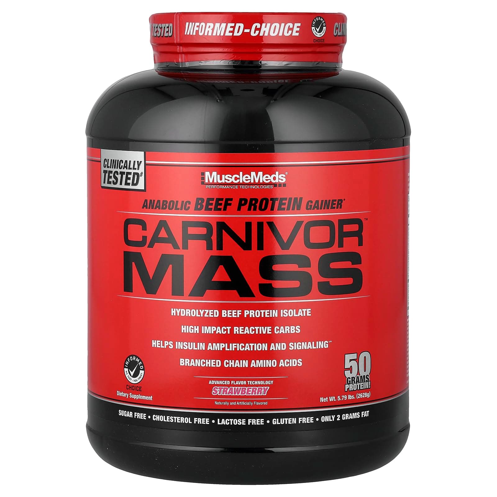 Carnivor Mass Anabolic Beef Protein Gainer, Strawberry, 6 Pound