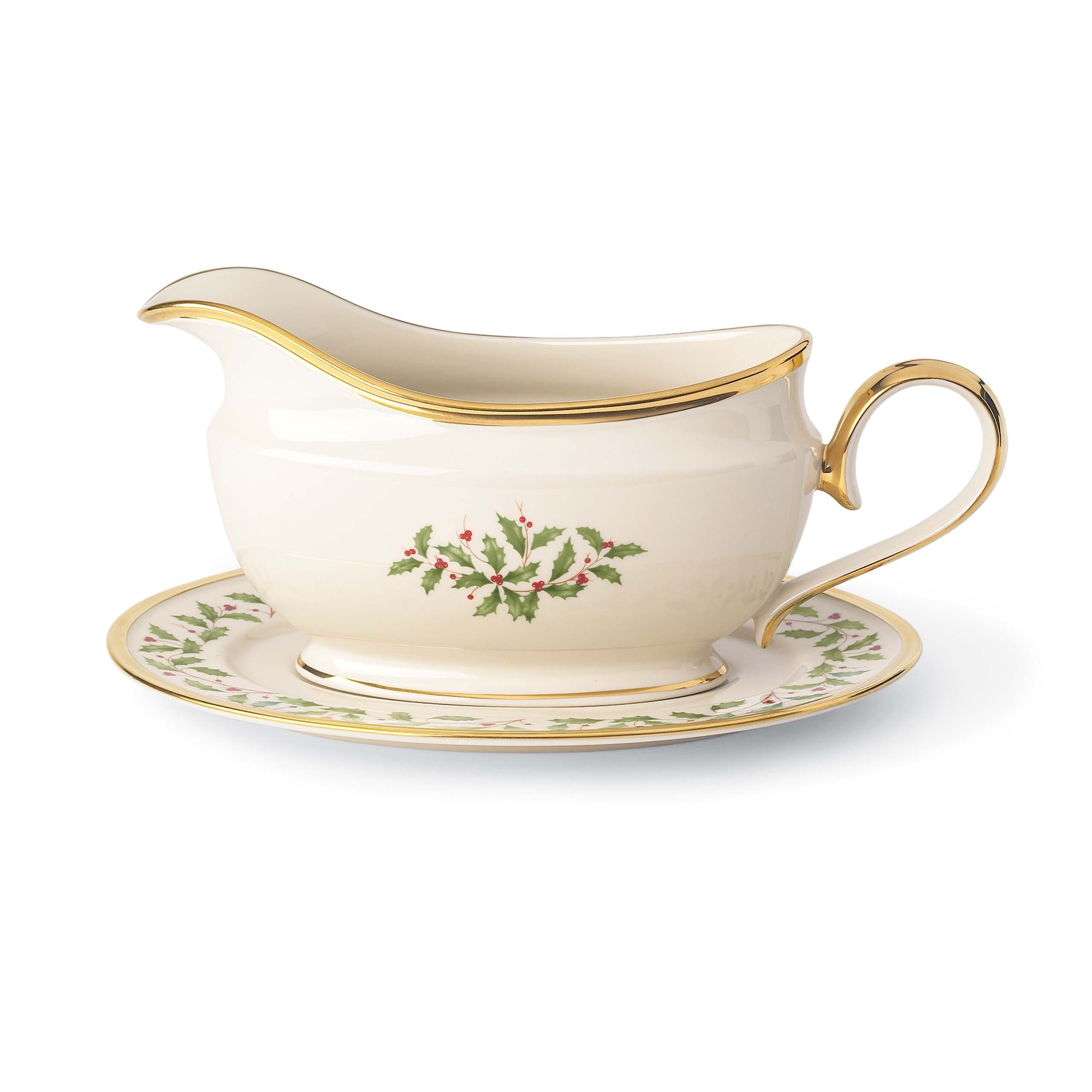 Holiday Sauce Boat & Stand,Ivory