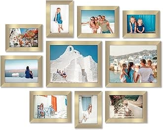 10 Piece Gold Picture Frames Collage Wall Decor - Gallery Wall Frame Set with Two 8x10, Four 5x7, and Four 4x6 Frames, Shatter Resistant Glass, Hanging Hardware, and Easel Included