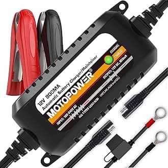 - MOTOPOWER MP00205C 12V 800mA Automatic Battery Charger, Battery Maintainer, Trickle Charger, and Battery Desulfator