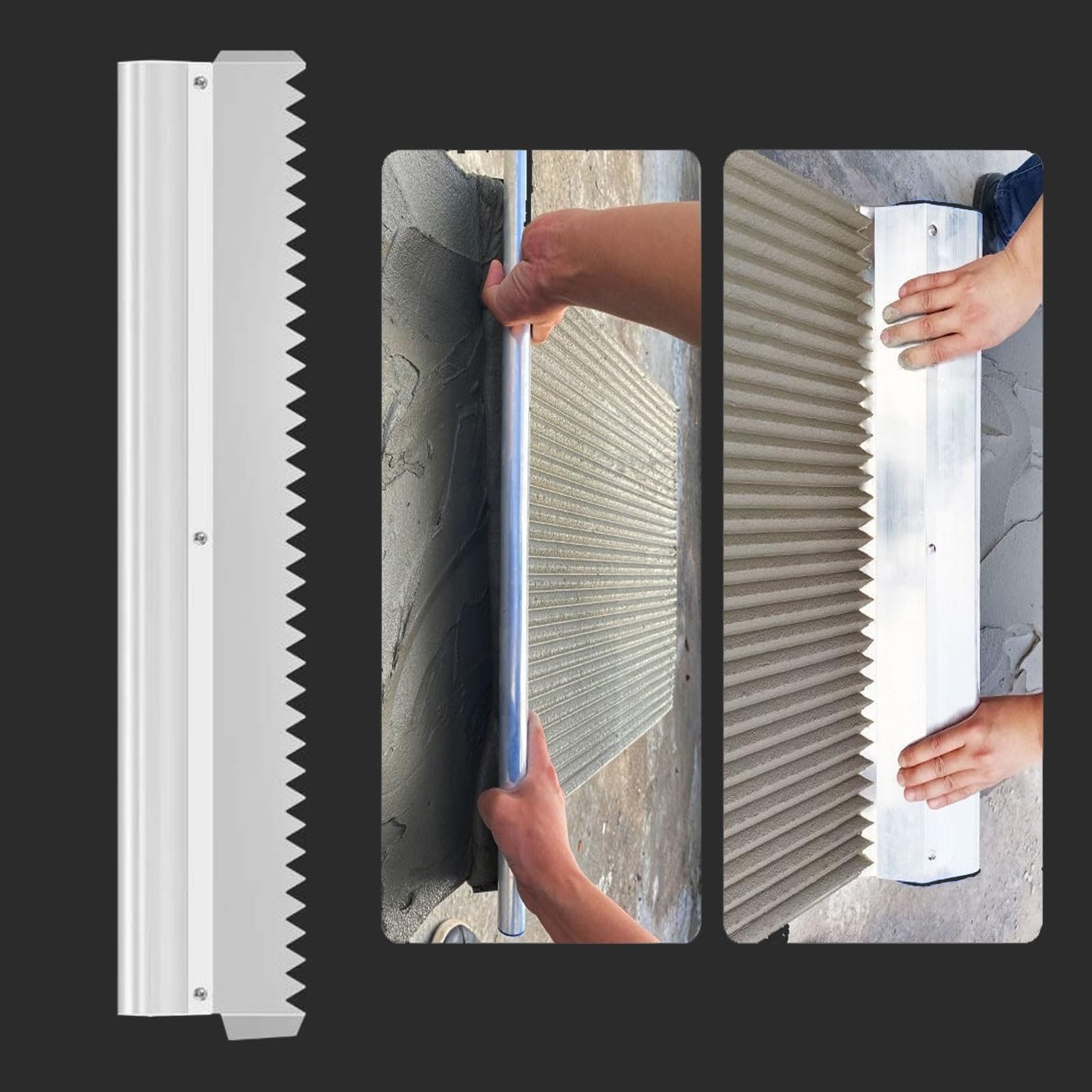 SARUFOTile Tools Tile Trowel Stainless Steel V-Notched Masonry Hand Tile Trowel Wall Tile Trowel (Notch Size: 4/5" x 4/5") for Large Tiles Flooring & Tiling Masonry 60cm/24inch (V-Notches)