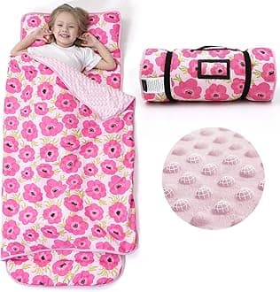 ACRABROS Toddler Nap Mat with Pillow and Blanket-53 x 21 x1.5 Inches,Extra Large,Rolled Napping Mats for Toddlers Boys Girls,Kids Sleeping Bag for Daycare, Preschool,Travel,Camping,Gouache Floral