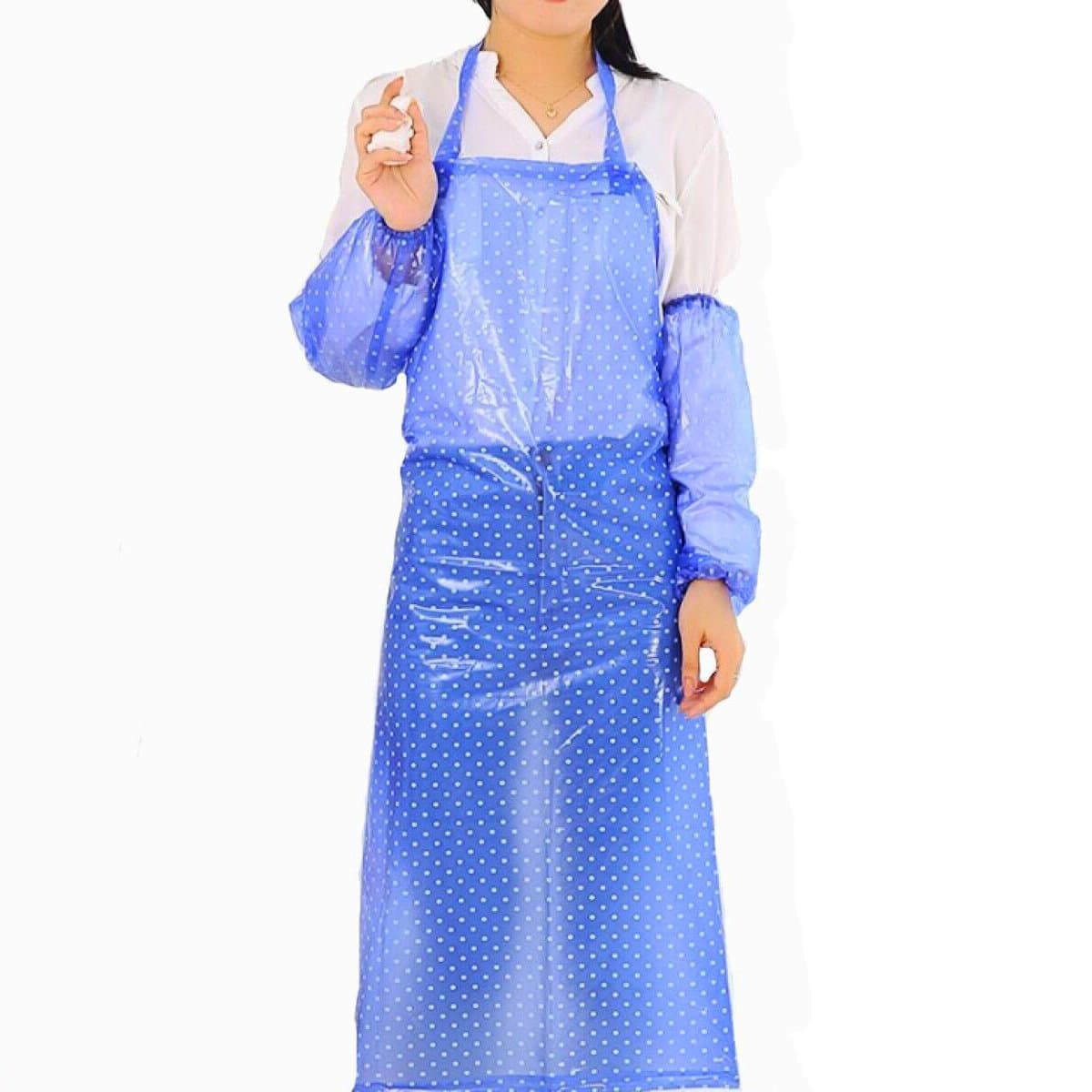 Adjustable Bib Apron, PVC Cooking Kitchen Aprons for Men and Women, Waterproof,Extra Long,Blue