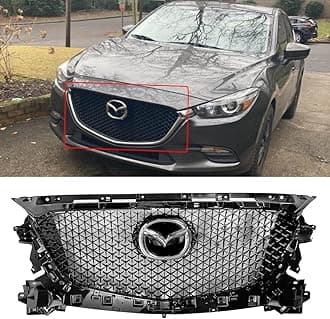 FITS 2017-2018 MAZDA 3 GLOSSY BLACK HONEYCOMB FRONT GRILL REPLACEMENT W/ EMBLEM