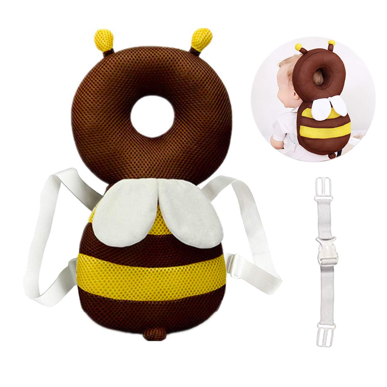 PUPUBaby Head Protector - Baby Walker Protective Head Adjustable Baby Safety Mat Protective Head Cute Bee Suitable Age 4-36 Months (Breathable Brown)
