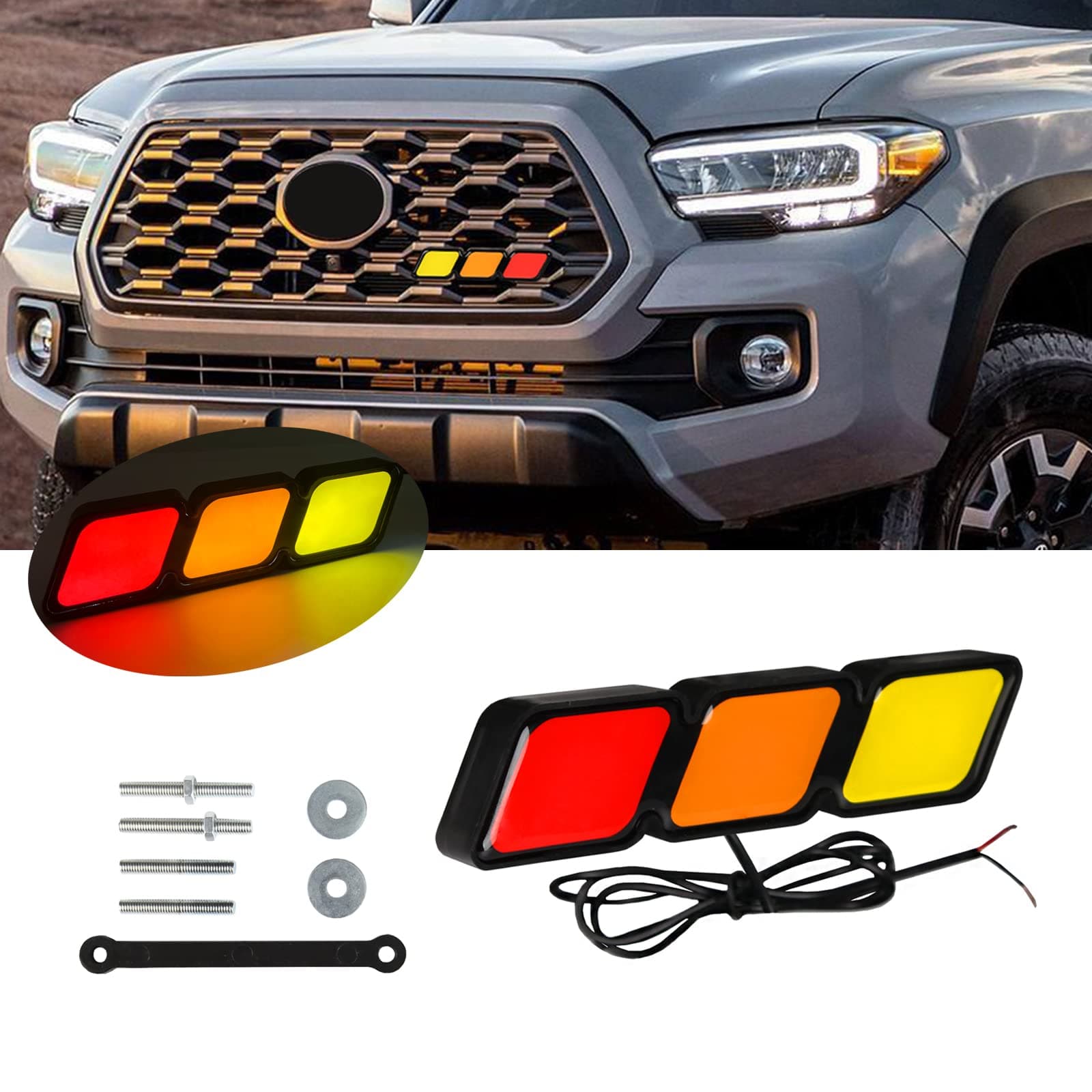 Tri-Color Grille Badge Emblem LED Light Car Truck Badge Emblem lamp Fit for Tacoma 4Runner Tundra Sequoia Rav4 Highlander Decoration Accessories (Diamond)