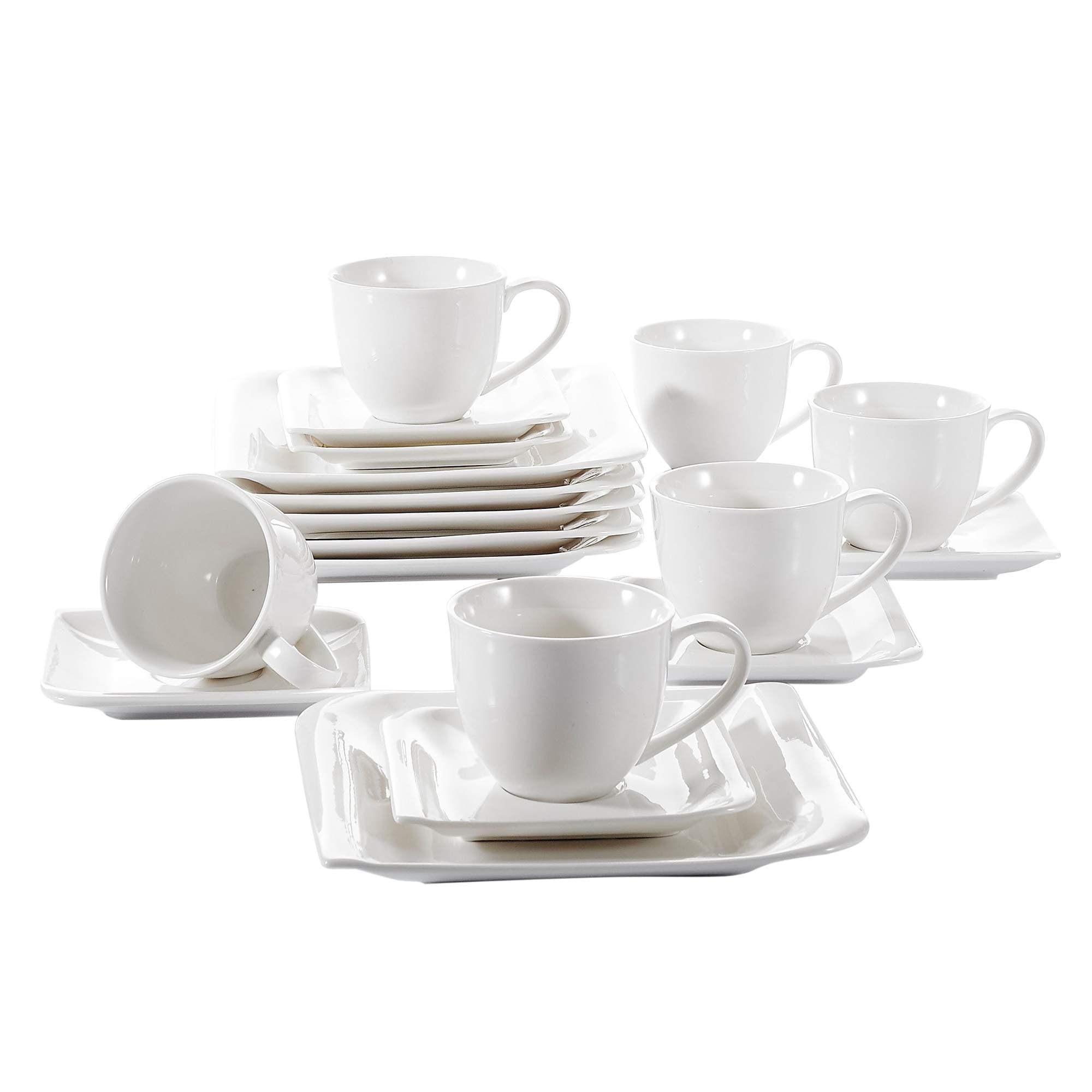 vancasso Cloris Porcelain Coffee Set, 18-Piece Coffee Set, Includes Coffee Cups, Saucers and Dessert Plates for 6 People