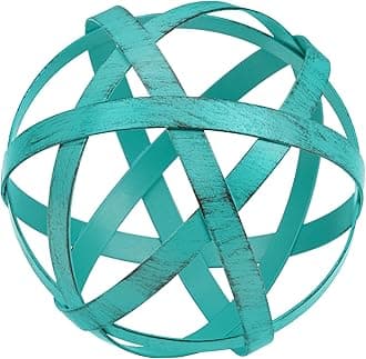 Everydecor Metal Decorative Sphere for Home Decor - Decorative Balls for Shelves, Centerpiece Bowls, Bookshelf - Decoration Orbs Accents for Living Room, Bedroom - Distressed Teal Shelf Spheres