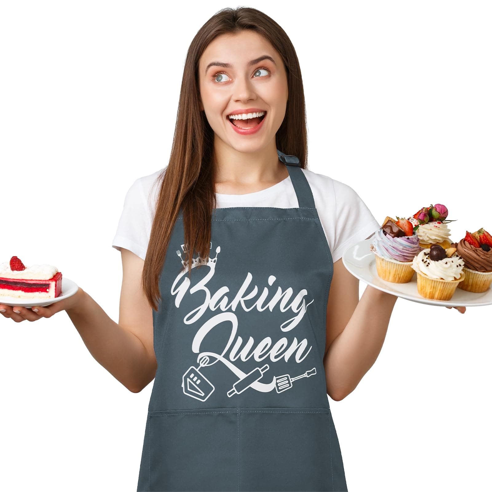 SOSPIRO Funny Baking Aprons for Women Baking Queen Kitchen Apron with 2 Pocket Adjustable Cooking Apron for Bakers, Cooking Birthday Festivals Present for Mum Wife Girlfriend Grandma