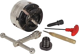 3-3/4INCH 4-Jaw Self-Centering Wood Lathe Chuck, 2" Round Jaw Mounted, 1"x8TPI thread & 3/4"x16TPI Adapter, Tightening Key, T Allen Wrench, Screw Chuck, SCK4-3.75, Nickle electric Coating Body