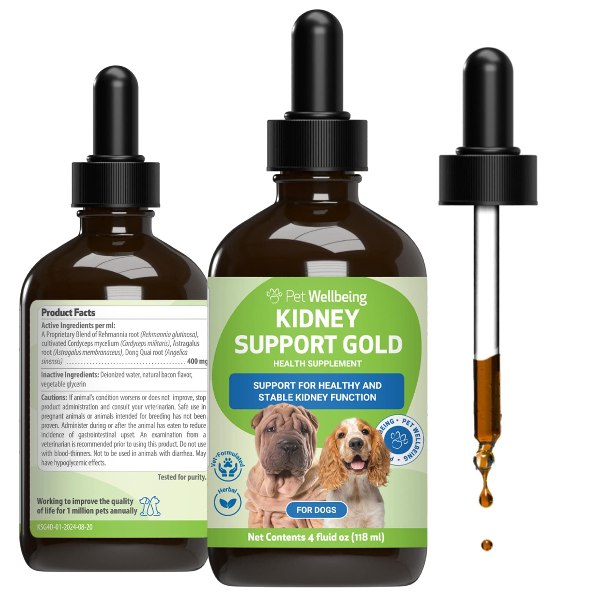 Pet Wellbeing Kidney Support Gold for Dogs - Supports Healthy Kidney Function, Fluid Balance, Energy Levels, Rehmannia, Dong Quai - Veterinarian-Formulated Herbal Supplement 4 oz (118 ml)