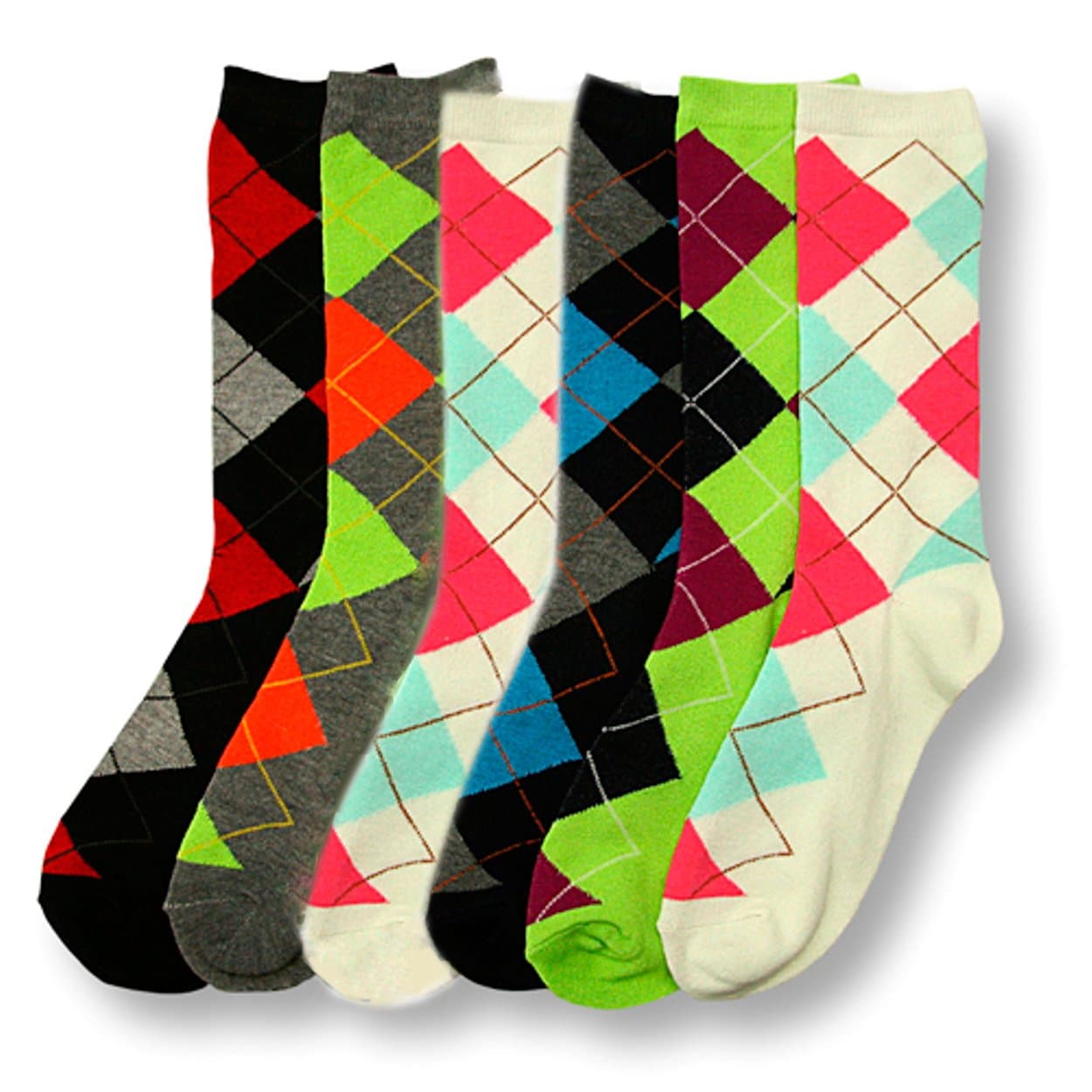 Ladies 6 Pair/Pack Fun and Colorful Design Crew Socks