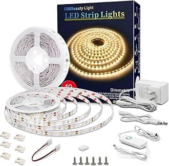 Led Strip Lights 32.8ft Warm White Dimmable Led Light Strip Flexible Rope Lights Kits with 12v Etl Power Supply, Adhesive Clips, Dimmer Switch and Connectors for Indoor Decor