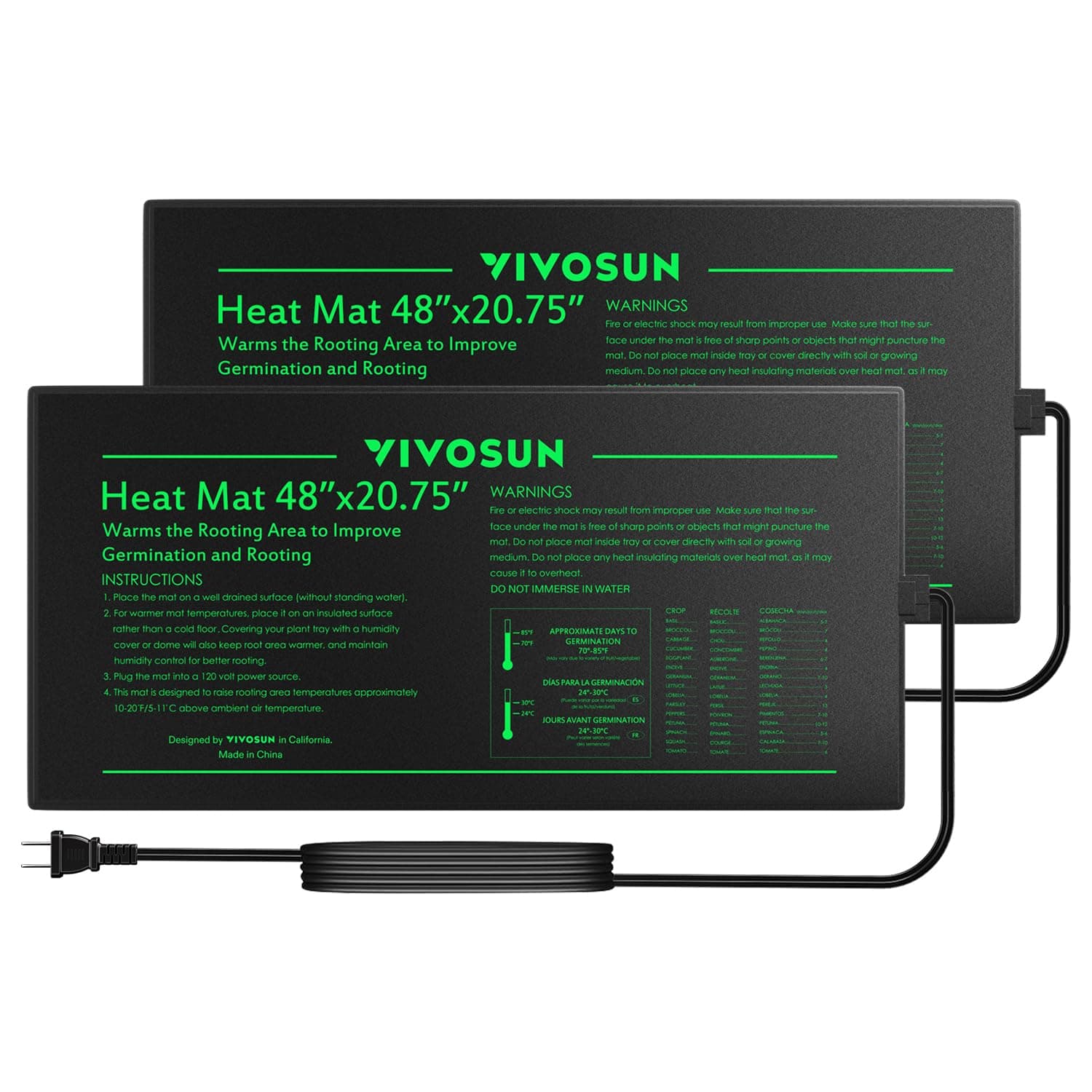 VIVOSUN 2-Pack 48" x 20.75" Durable Waterproof Seedling Heat Mat, UL & MET-Certified Warm Hydroponic Heating Pad for Germination, Indoor Gardening, Greenhouse