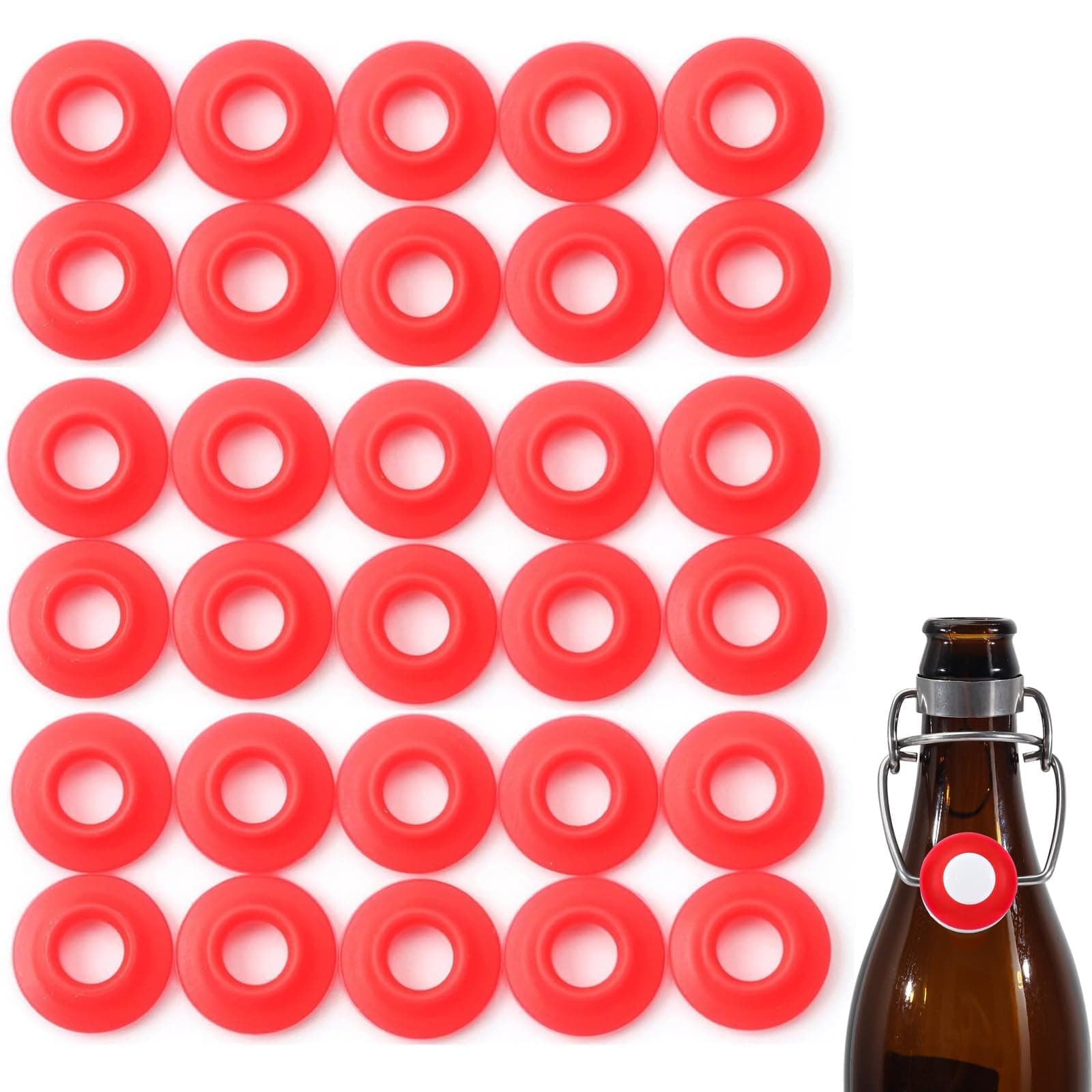 Ferroday Silicone Rubber Grolsch Gaskets Washers for Ez Cap Swing Flip Top Bottle Home Brew Beer Soda Bottle Seal 30pcs (30 Rubber Gaskets)