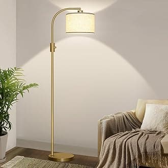 Nintiue - Modern Floor Lamp Dimmable Floor Lamp with Linen Shade, 1200 Lumen LED Bulb Included, for Living Room and Reading Room, Bedroom, Office and Nursery, Gold
