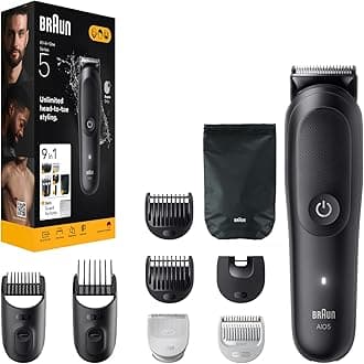 Braun All-in-One Trimmer for Men from Gillette, 10-in-1, German Engineering,100-Min Runtime, Waterproof, Precision Trimming Comb, Professional Body Trimmer,MGK5445