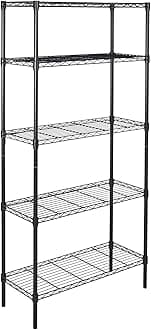 Amazon Basics 5-Shelf Storage Unit With Height Adjustable Shelves and Levelling Feet, 795 kg Max Weight, Black, 35.6 D x 91.4 W x 182.9 H cm