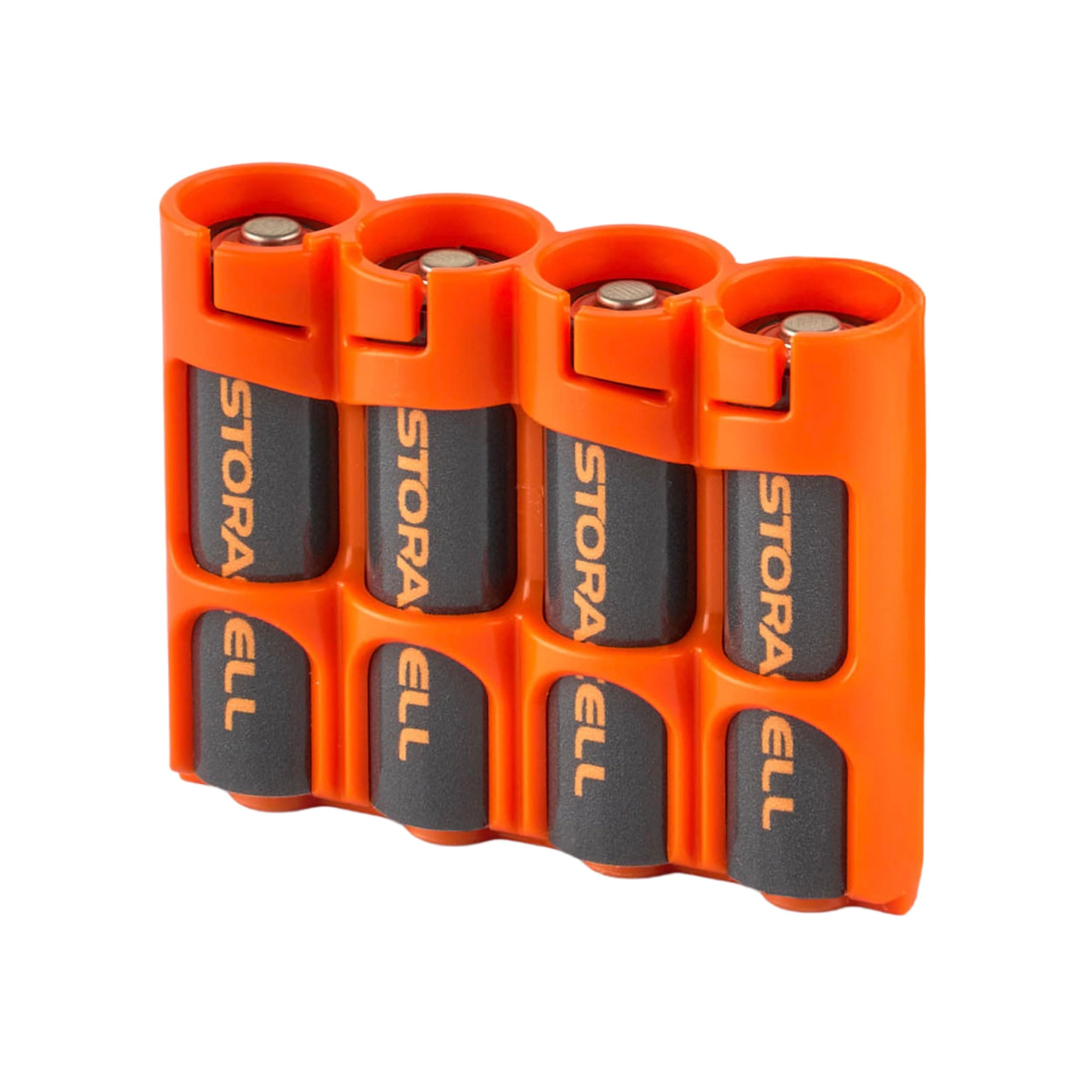 AA Battery Storage Caddy by Storacell, Orange, Holds 4 Batteries (Not included)