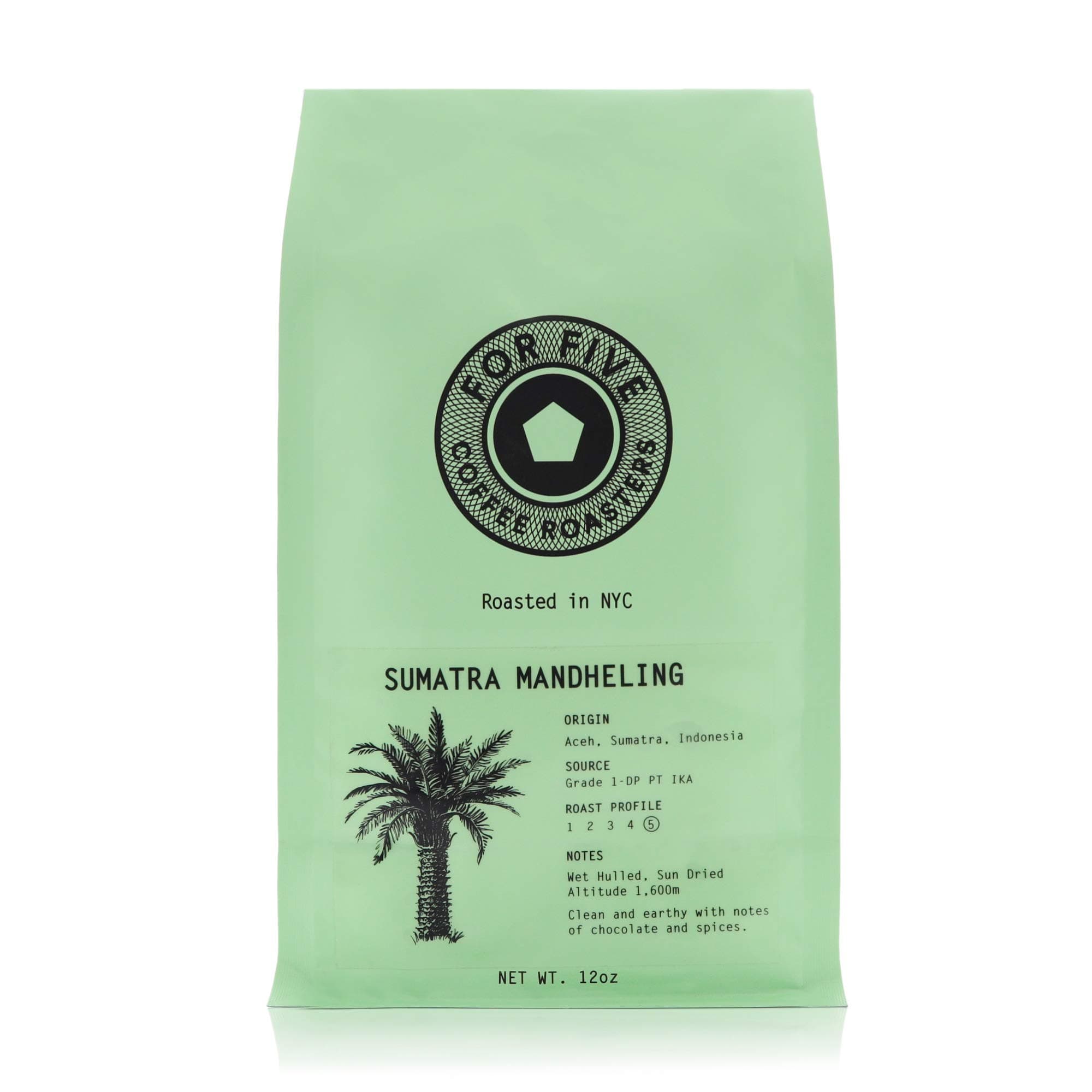 For Five Coffee Roasters - Roasted In NYC - Sumatra Mandheling Dark Roast (Origin: Aceh, Sumatra, Indonesia), Whole Bean 12oz