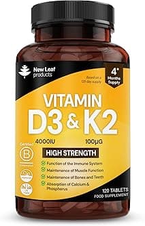 Vitamin D3 K2, 4000Iu + K2 100Mcg, 4 Months Supply, Supports Immunity, Calcium Absorption And Bone Health, Non-Gmo, Uk Made By 120 Vegetarian Tablets,