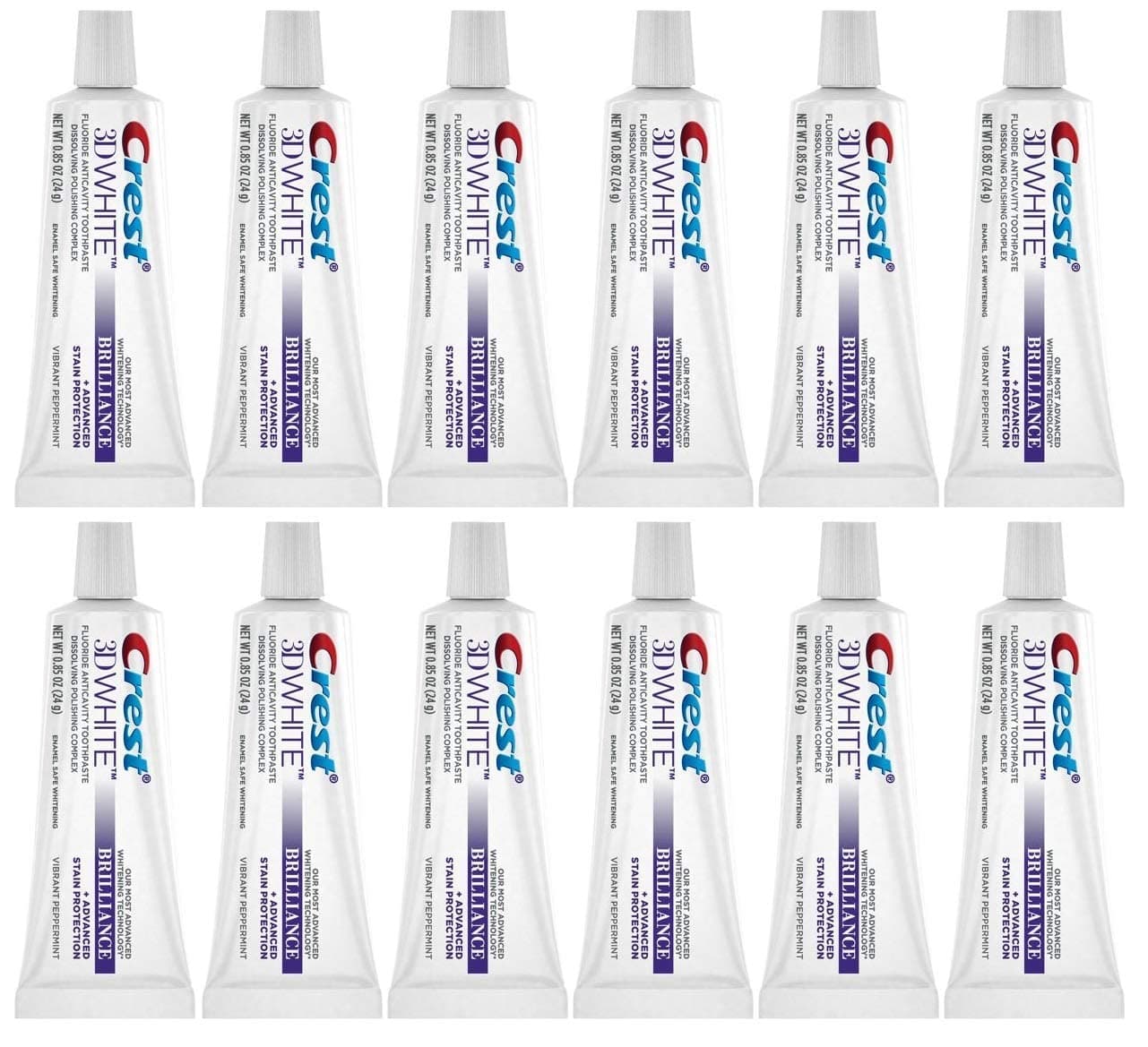 3D White Brilliance Toothpaste, Vibrant Peppermint, Travel Size, 0.85 oz (24g) - Pack of 12
