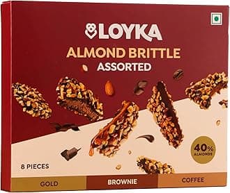 Loyka Almond Brittle Assorted Choco Box - 8 pcs 116gm | Premium Chocolate Gift Hamper | Choco & Nut Dryfruit Delicacy | Roasted California Almonds (40%), Dark Choco & Salted Caramel |
