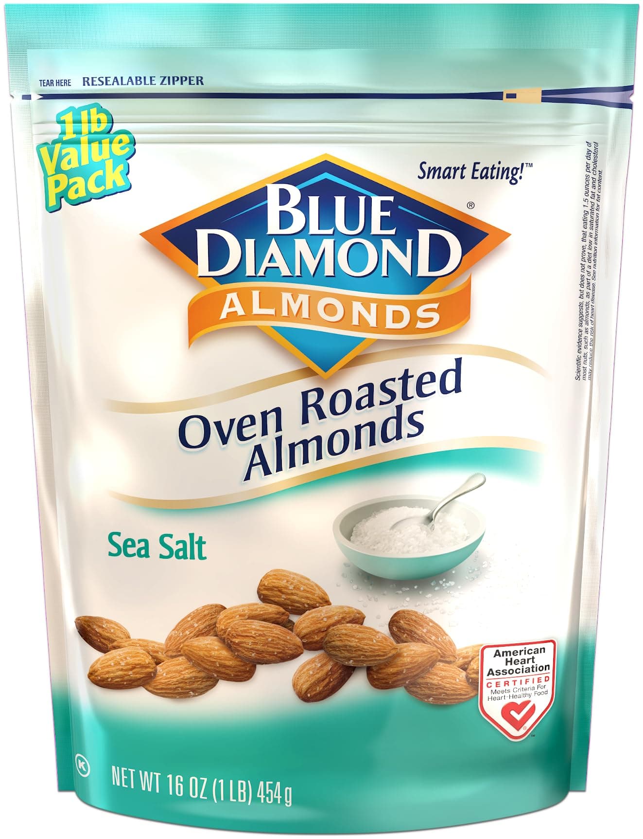 Blue Diamond Almonds Oven Roasted Snack Nuts, Sea Salt, 16 Oz Resealable Bag (Pack of 1)