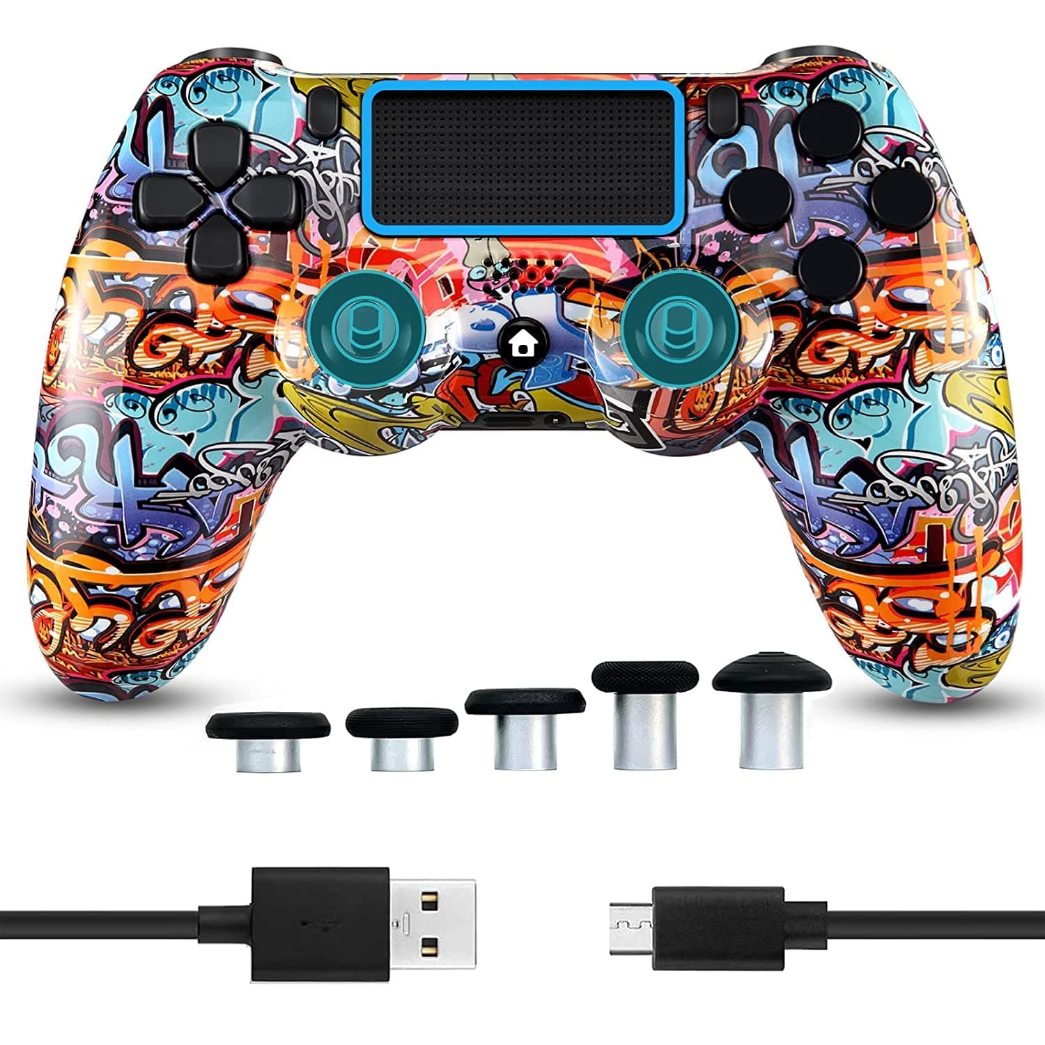 PS4 Controller Wireless Scuf Custom Pro Aimbot Wired Remote Modded Bluetooth Control Joystick Cute Gamepad with Dual Vibration/6-Axis Motion Sensor/Audio Controllers for PS4/ Slim/Pro, Graffiti