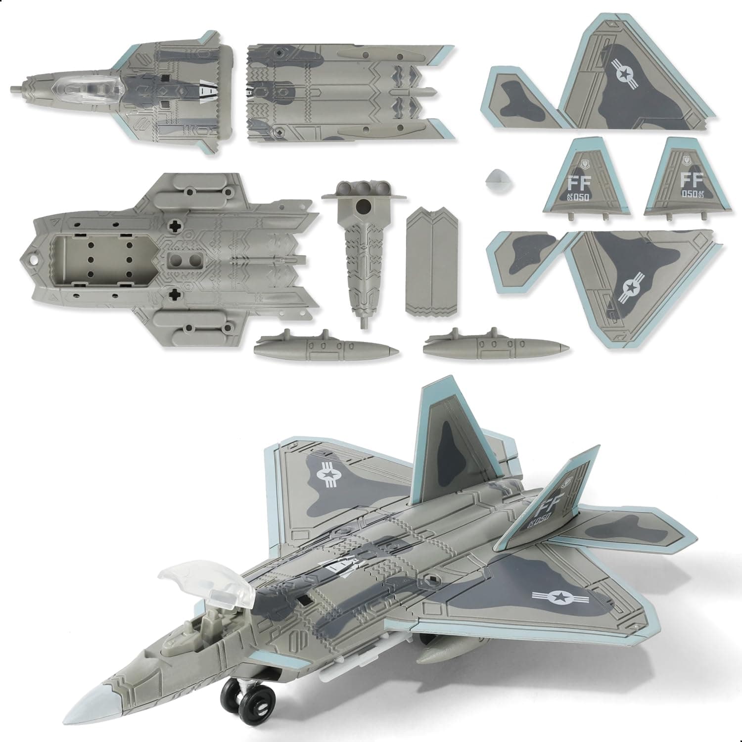 1:100 Scale F-22 Raptor Fighter Jet Quick Build Model Kit Plastic Millitary F22 Toy Airplane Assembly Aircraft Model with Stand Gift for Kids (22PCS)