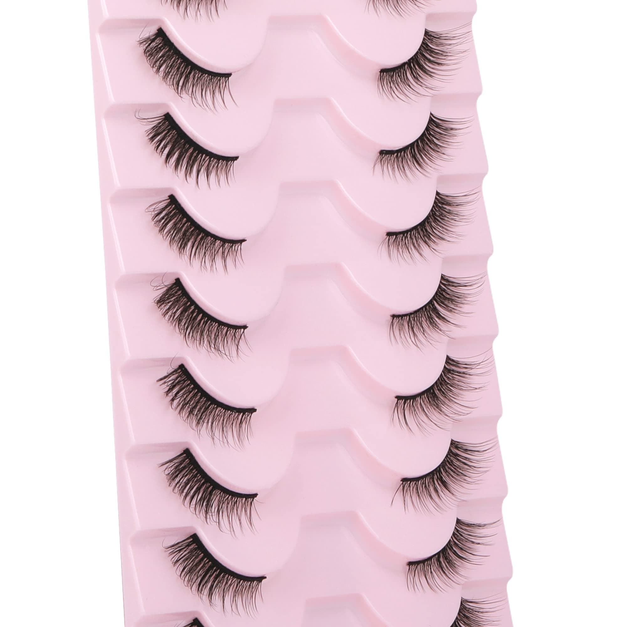 Lashes Fluffy Natural False Eyelashes 10 mm Short Wispy Cat-Eye Lashes 3D Soft Faux Mink Lashes Sets 10 Pairs Pack