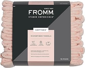 Fromm Softees Microfiber Salon Hair Towels for Hairstylists, Barbers, Spa, Gym in Light Pink, 16" by 29", 10 count Perfect Hair Care Towel for Drying Curly, Long, Wavy Hair