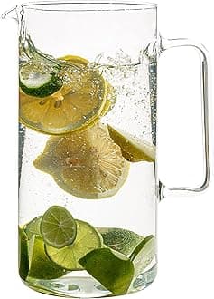 - Glass Pitcher, 64 Ounce (2 Quart) Borosilicate Glass, Made in Europe Hot and Cold Safe Iced Tea Pitchers for Drinks, Water, Lemonade Pitcher, Cocktail Jug, Sangria Pitchers