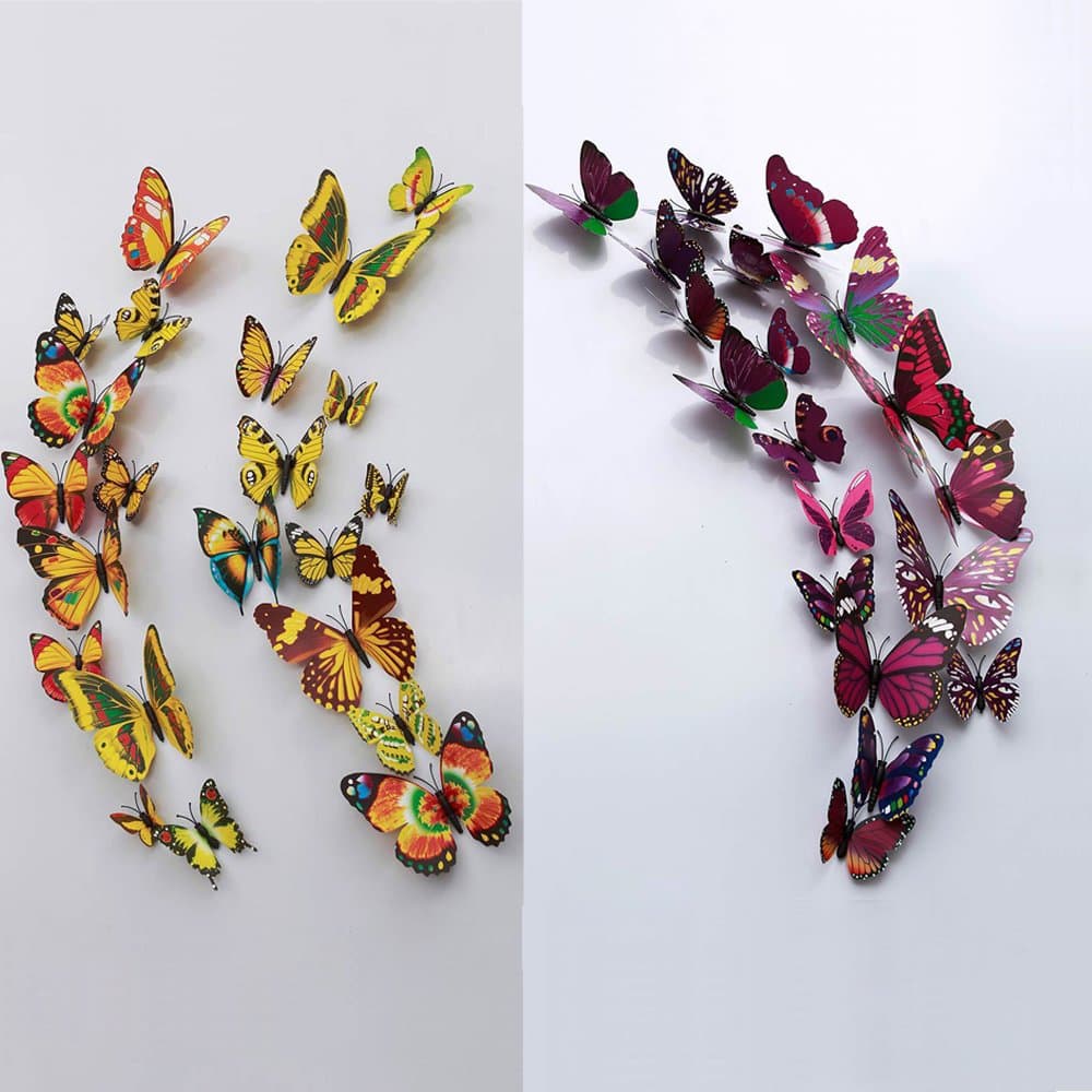 24 Pcs 3D Butterfly Wall Stickers Art Decor Decals(12Pcs Yellow + 12Pcs Purple)